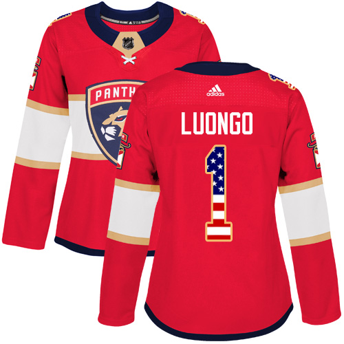 Adidas Panthers #1 Roberto Luongo Red Home Authentic USA Flag Women's Stitched NHL Jersey - Click Image to Close